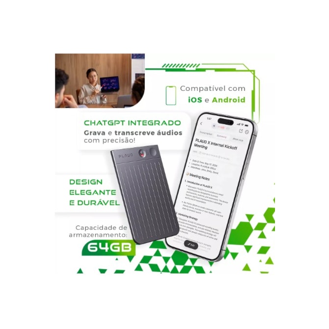 Gravador de voz Plaud note NB-100 64GB com ChatGPT - Prata-c8d23d4c-9148-4bfb-bfe2-becec2a4e962