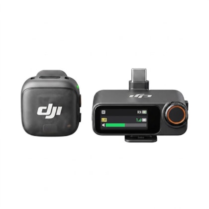 Microfone Sem Fio Dji Mic 3 (1 TX + 1 RX) - USB-C - Bluetooth - Preto