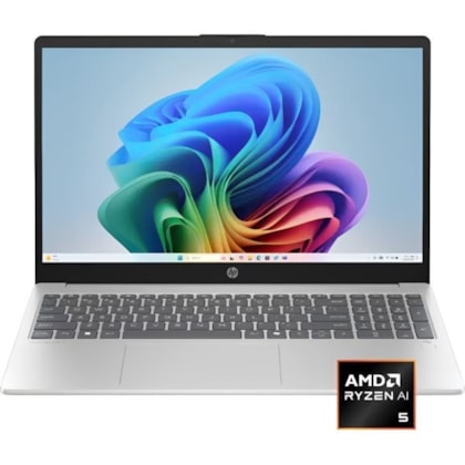 Notebook HP Omnibook 3 15 AMD Ryzen AI 5 330 16GB 512GB SSD 15.6 FHD Touch 15-FN0105DX - Prata Glacial