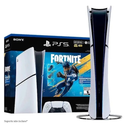 Sony PlayStation 5 Slim Edição Digital 825GB SSD 8K Wi-Fi 6 CFI-2115B + Fortnite Bundle - Branco