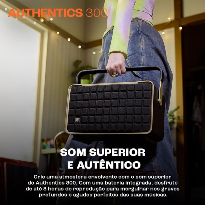 Speaker JBL Authentics 300 - Aux/USB Tipo C - Bluetooth - 100W - Preto-164f865d-b445-4fc5-8af7-aa9aa0ff69d3
