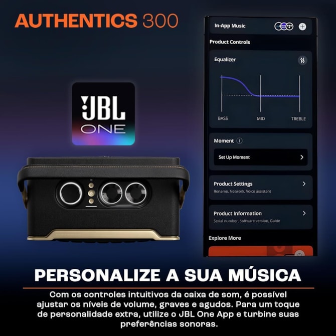 Speaker JBL Authentics 300 - Aux/USB Tipo C - Bluetooth - 100W - Preto-dde3e272-df18-4b79-8a2e-2f6536e69398