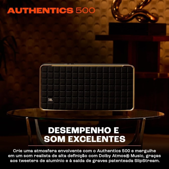 Speaker JBL Authentics 500 - Aux/USB Tipo C - Wi-Fi - Bluetooth - 270W - Preto-6a4f769e-ff99-4291-8479-da7ec7e02829